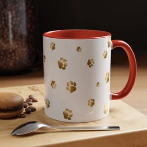 Gold Paw Print Colored Accent Coffee Mug - Personalization Optional