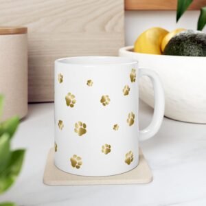 Gold Paw Prints on White or Black Ceramic Mug - Personalization Optional